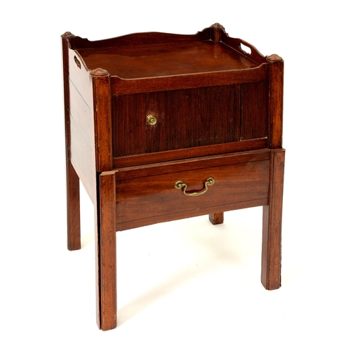 1195 - A George IV mahogany tray top commode with tambour shutter and apron-drawer, adapted 81cm h; 46 x 55... 