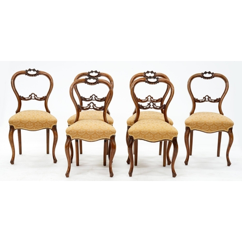 1208 - A set of six Victorian walnut balloon back dining chairs, 87cm h