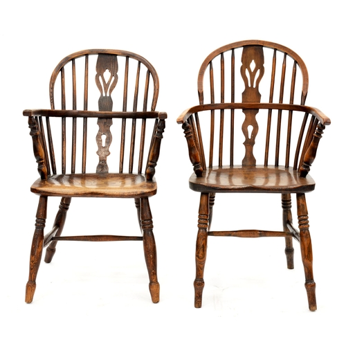 1209 - Two Victorian ash Windsor armchairs, East Midlands region, with elm seat, 87cm and 94cm h... 