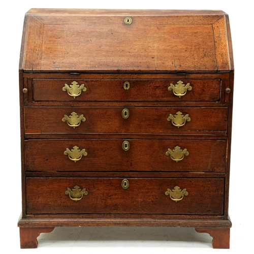 1213 - A George III oak bureau, 102cm h; 51 x 93cm