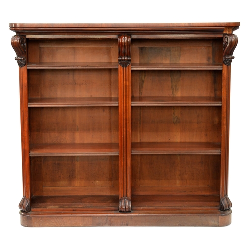 1219 - A Victorian mahogany open bookcase with adjustable shelves flanked by halved corbels, 122cm h; 33 x ... 