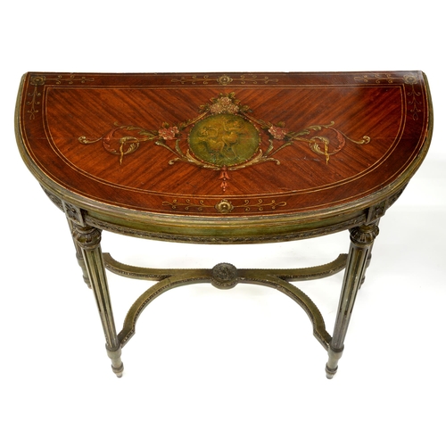 1220 - A Neo classical style painted satinwood side table, early 20th c, the quarter veneered top with a me... 