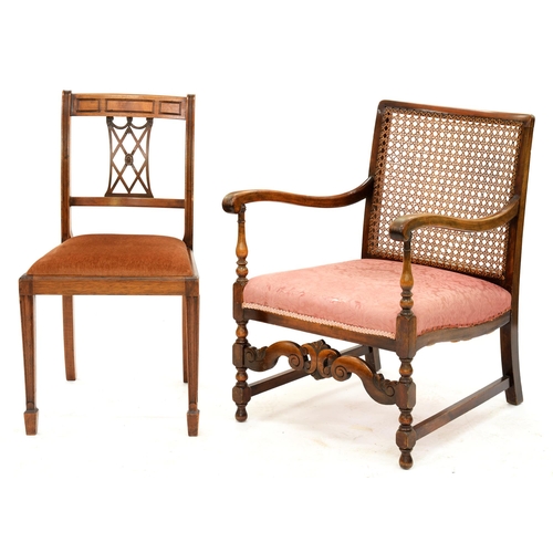 1253 - A beech open armchair with caned back and a 19th c mahogany dining chair