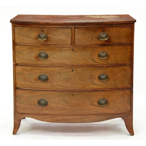 1256 - A Victorian bow fronted mahogany chest of drawers, on splayed feet, 102cm h; 52 x 104cm... 