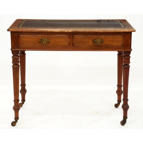 1260 - A Victorian mahogany writing table, c. 1890, rounded rectangular top with inset tooled and gilt leat... 