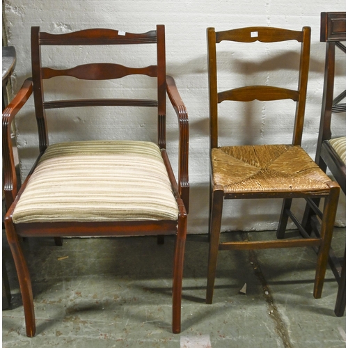 1294 - A set of Victorian style mahogany dining chairs, a pair of rush seated ash kitchen chairs and two ot... 