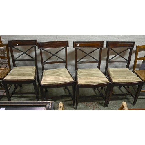 1294 - A set of Victorian style mahogany dining chairs, a pair of rush seated ash kitchen chairs and two ot... 