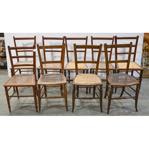 1306 - A set of four Victorian mahogany chairs, with wicker seat, and five others, similar