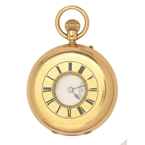 131 - An English 18ct gold half hunting cased keyless lever watch, Charles Packer & Co 78 Regent Strt ... 