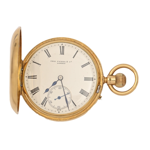 131 - An English 18ct gold half hunting cased keyless lever watch, Charles Packer & Co 78 Regent Strt ... 