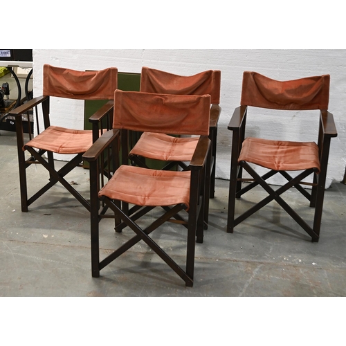 1316 - A set of four velvet upholstered mahogany folding director's chairs