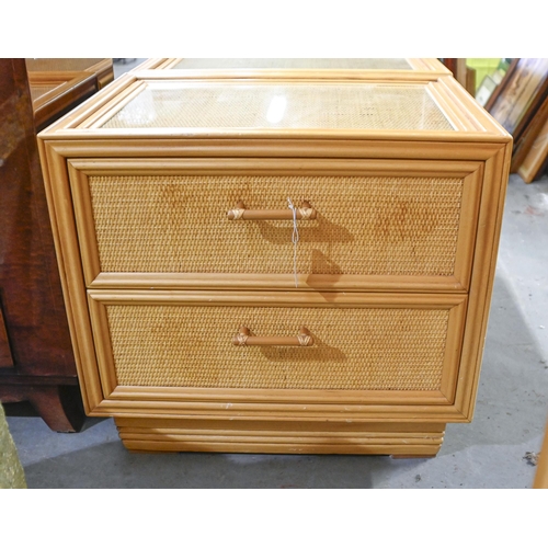 1327 - A pair of bamboo and rattan glass-topped chests of drawers, 62cm h; 67cm x 50cm