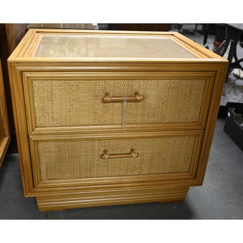 1327 - A pair of bamboo and rattan glass-topped chests of drawers, 62cm h; 67cm x 50cm