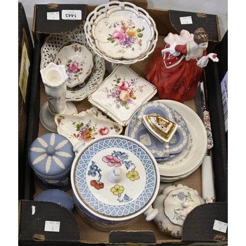 1443 - Miscellaneous ceramics, including Royal Crown Derby bone china Posies pattern trinket ware, Royal Do... 