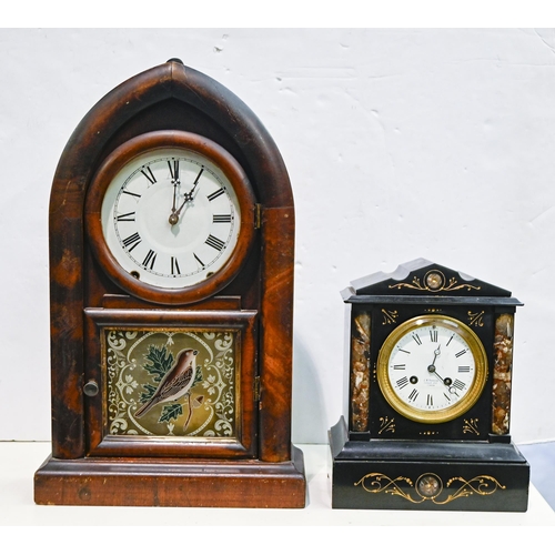 1457 - A Belgian slate mantle clock, the enamel dial inscribed J W Benson Ludgate Hill London, 27cm h; 21 x... 