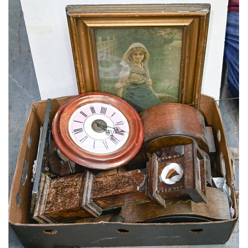 1458 - A Victorian mahogany wall clock, the enamel dial with pink chapter ring, pendulum and weights, a sta... 