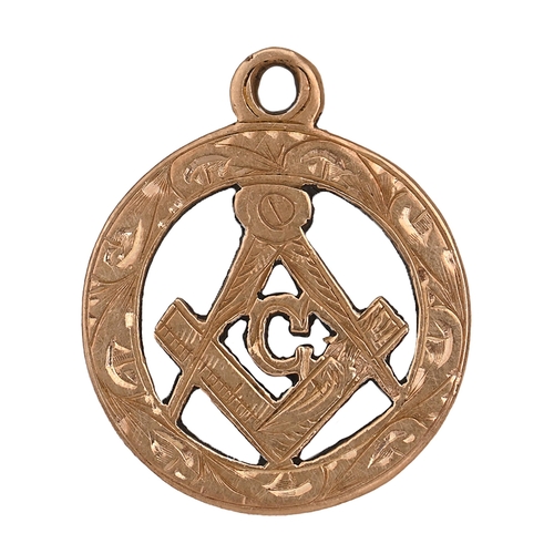 152 - A 9ct gold Masonic pendant, 21 cm diam, Birmingham 1917, 4.5g