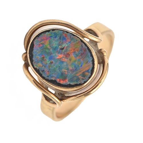 156 - An opal doublet ring, in gold marked 9ct, 3.8g, size M