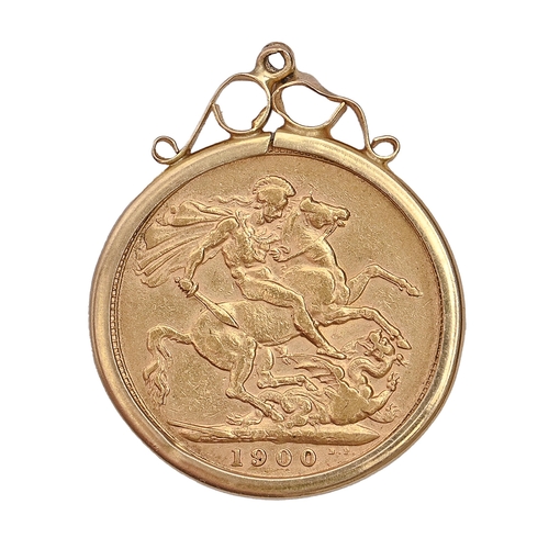 175 - Gold coin. Sovereign 1900, mounted in 9ct gold pendant, 9.5g