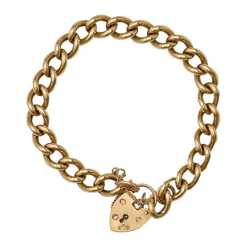 185 - A gold curb bracelet and 9ct gold padlock, 18cm l, 31.8g