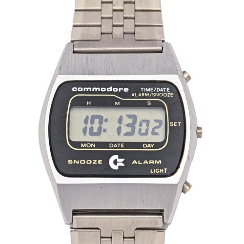 210 - A Commodore plated metal LCD wristwatch, 1970s-80, maker's bracelet