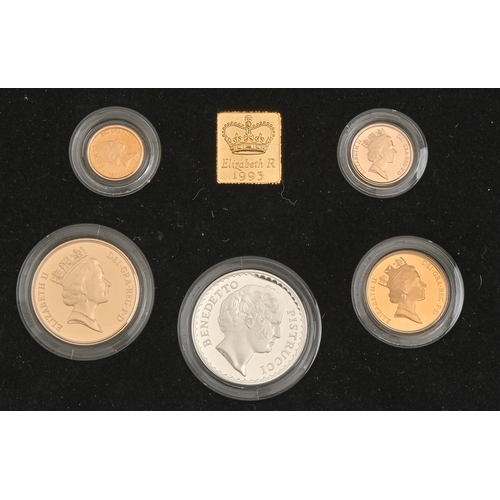 238 - Gold coins. United Kingdom Proof Sovereign Pistrucci Centenary Collection 1993, and silver medal, ca... 