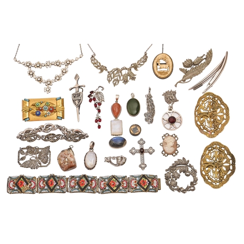 240 - Miscellaneous costume jewellery, early 20th c and later, including silver articles, marcasite and ce... 