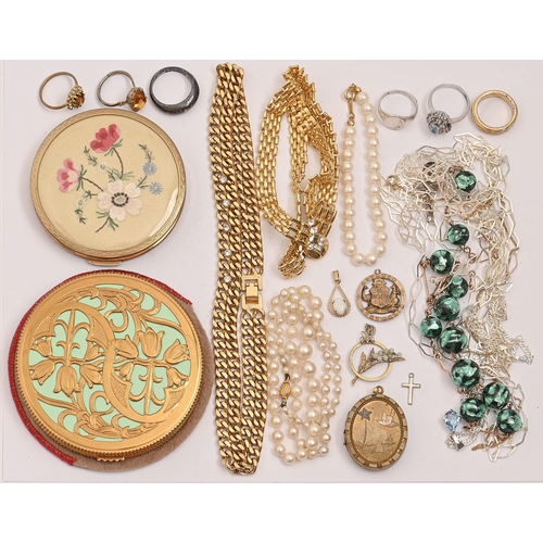 246 - Miscellaneous costume jewellery, Victorian and later and two compacts