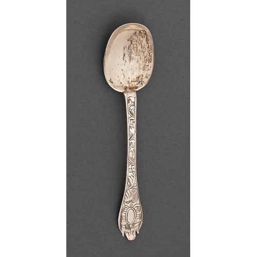 271 - A William III silver teaspoon, Trefid pattern, engraved with foliage, 10.4cm l, by John Ladyman, Lon... 