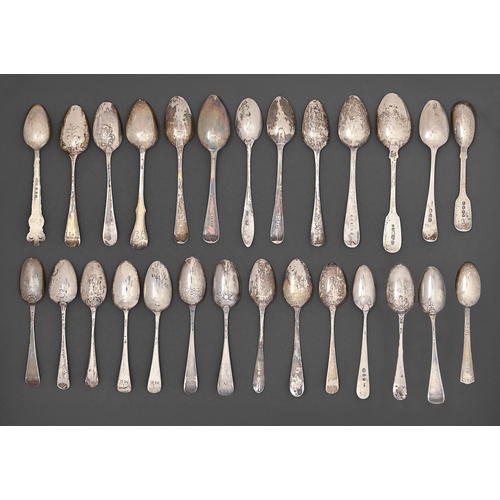 279 - Miscellaneous George III silver picture and scroll back teaspoons, and other contemporary spoons, Lo... 