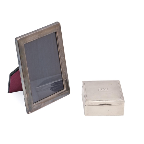 306 - An Elizabeth II silver cigarette box, cedar-lined, 8cm x 8cm,  by H C Davis, Birmingham 1964 and a s... 