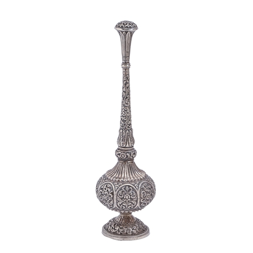 315 - An Indian silver repousse rosewater sprinkler, 19th c, 28.5cm h, 7oz 11dwt