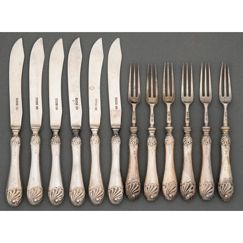 319 - A set of six Edwardian silver fish knives and forks, by Harrison Brothers & Howson,  Sheffield 1... 