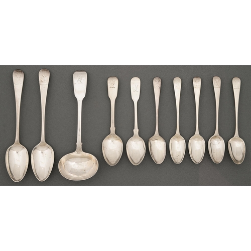 320 - Miscellaneous silver flatware, George III-Victorian, Fiddle and Old English patterns, uniformly cres... 