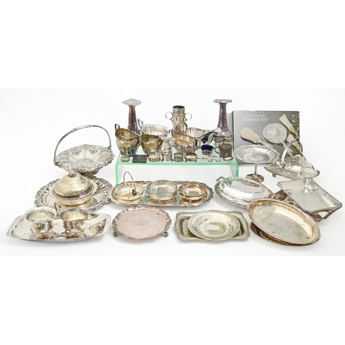 364 - Miscellaneous plated ware,  Edwardian and later, to include cake baskets, entree dishes, salver, vas... 