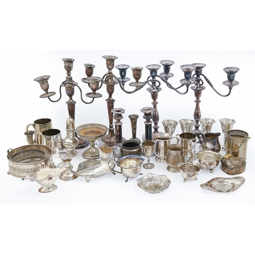 365 - Miscellaneous plated ware,  to include two pairs of candelabra and hollow ware, Victorian and later... 