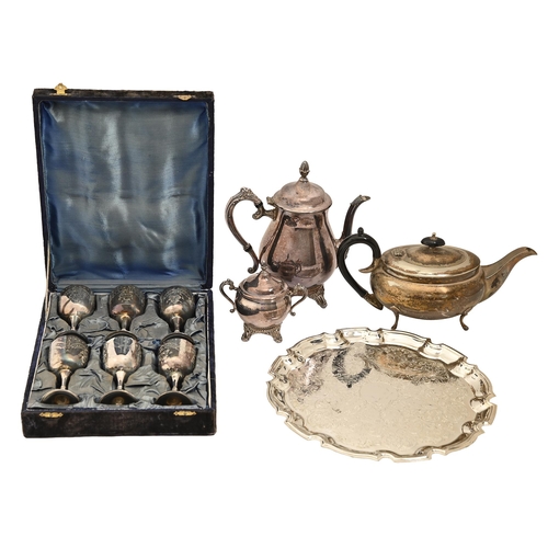 379 - Miscellaneous plated ware,  to include an oval teapot and salver