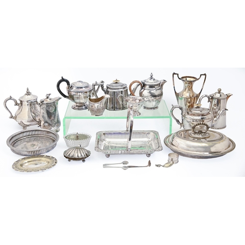 381 - Miscellaneous plated ware,  Victorian and later, principally hollow ware but also include a cake bas... 