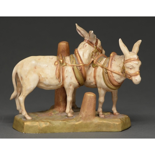 403 - A Royal Dux group of mules, early 20th c,  15cm h, mark impressed on a triangular pad... 