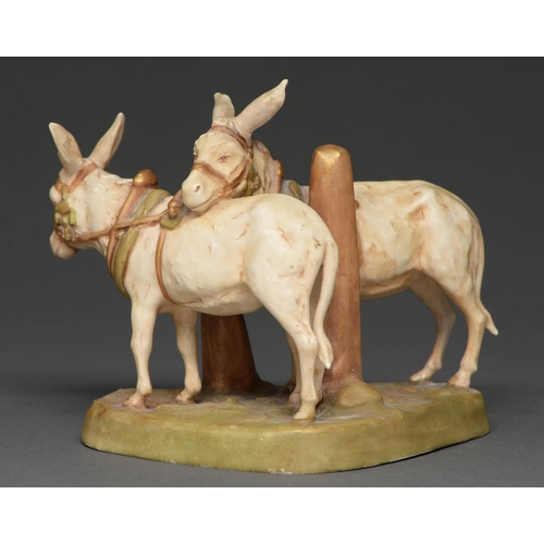 403 - A Royal Dux group of mules, early 20th c,  15cm h, mark impressed on a triangular pad... 