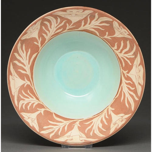 408 - Studio Pottery. W & G Fishley Holland, 1889-1969, slipware with incised border, 24.5cm diam, inc... 