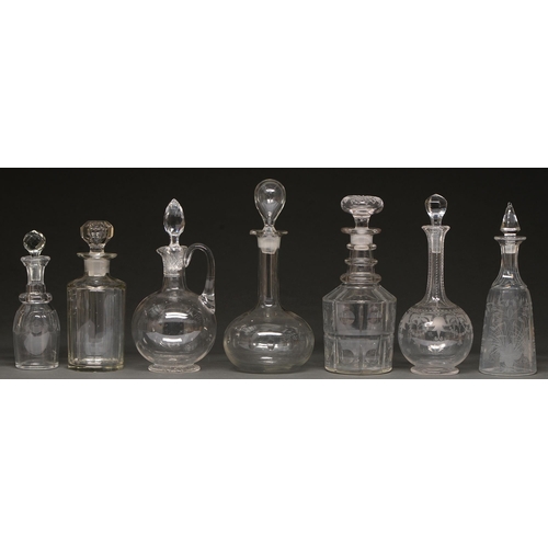 429 - Five early Victorian and later glass decanters and a carafe, stoppers, various sizes... 