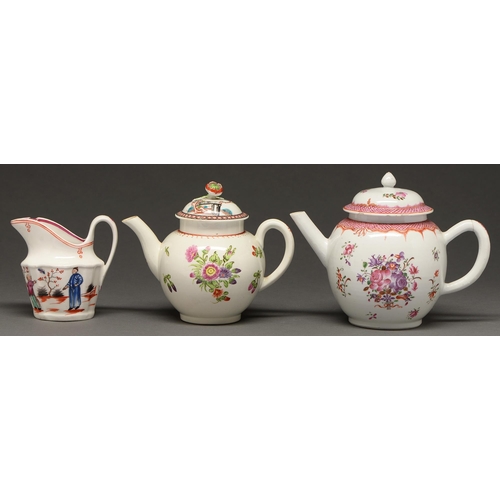 436 - A Worcester polychrome teapot and a contemporary Worcester chinoiserie cover, c1770,  a New Hal... 