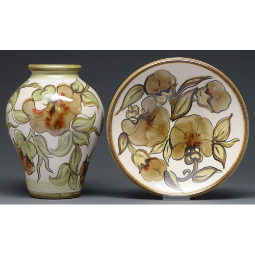 471 - A Langley stoneware vase and bowl, mid-20th century, painted in underglaze with stylised flowers and... 