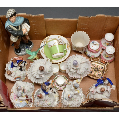 477 - Miscellaneous ceramics, 20th c, including a Royal Doulton Newsboy figure, a Derby teacup and saucer,... 