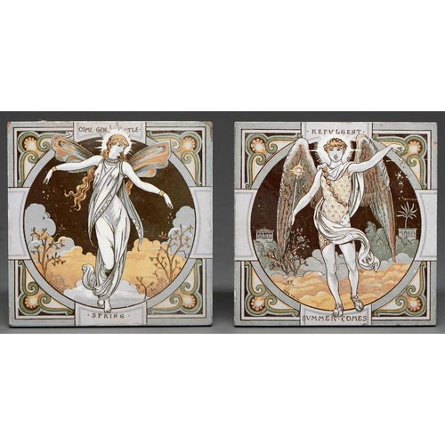 479 - A pair of Mintons china works Thomson’s Seasons six-inch wall tiles designed by John Moyr Smith, c.1... 