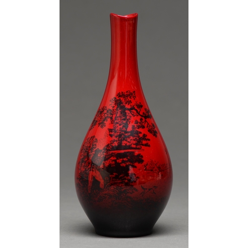 502 - A Royal Doulton Flambe Woodcut vase, 20th c,  20cm h, printed mark