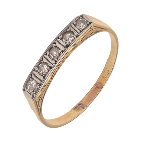 52 - A diamond ring,  millegrain set in gold, marked 18, 2.3g, size P