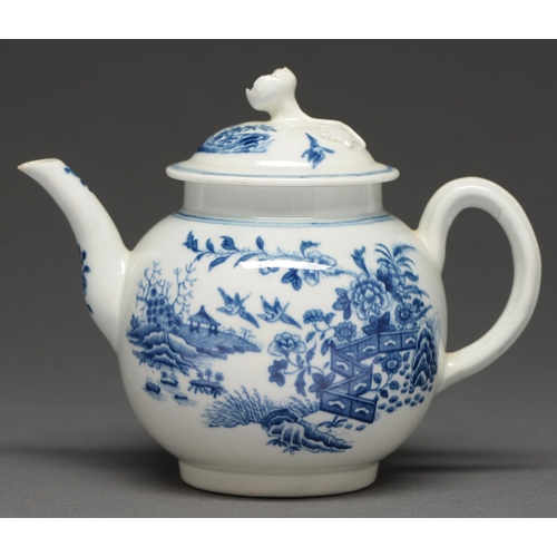 542 - A Worcester blue and white teapot and cover, c1780,  transfer printed in underglaze blue with t... 