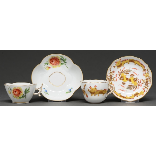 557 - A Meissen ogee demitasse coffee cup and saucer, late 19th c, painted with the Yellow Dragon pattern ... 